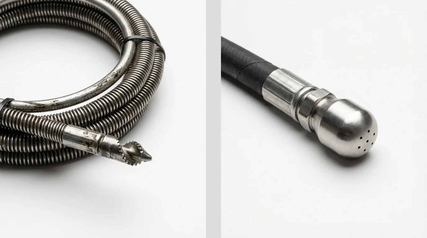 Drain snake cable and hydro jetting nozzle used for drain cleaning in Ash Grove, MO