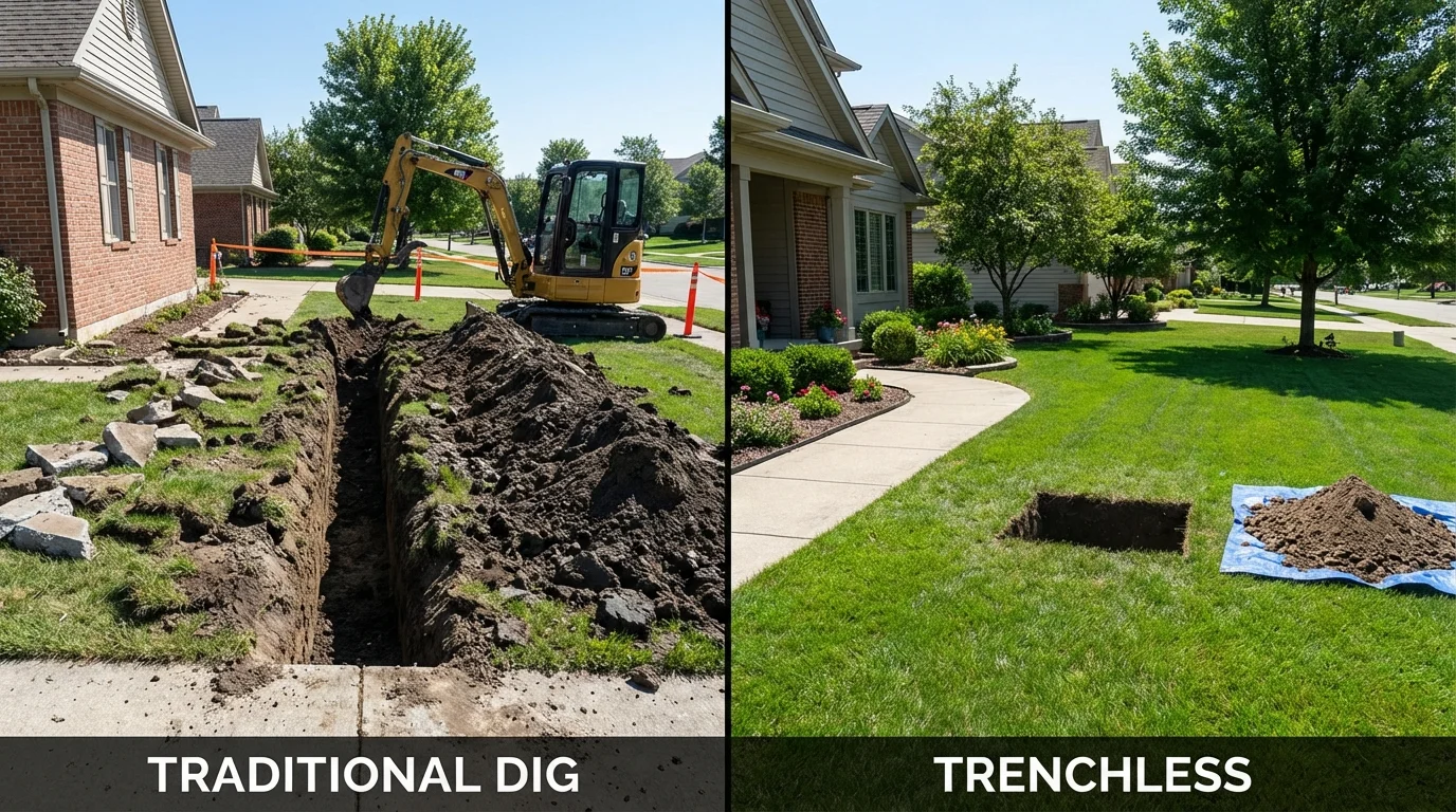 Trenchless sewer repair with minimal yard damage versus traditional excavation in Ash Grove, MO